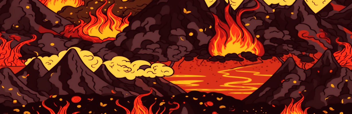 Volcano shooting lava fire. Earth and elements.