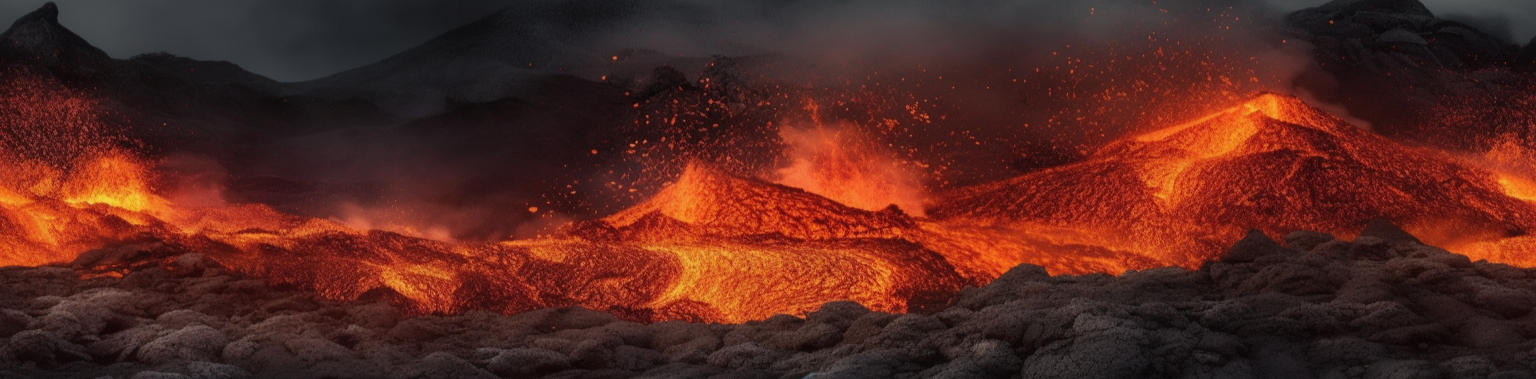 Realistic photo of volcano shooting lava