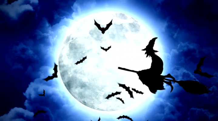 Flying witch in moon
