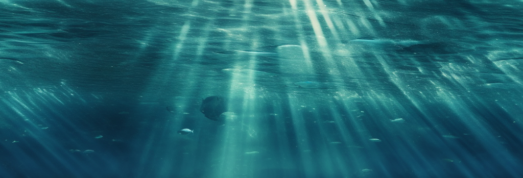 Realistic underwater photo with bright light rays