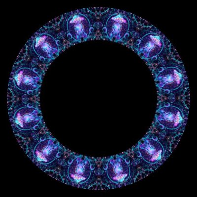 Psychedelic seamless pattern with magic mushrooms over sacred geometry round preview