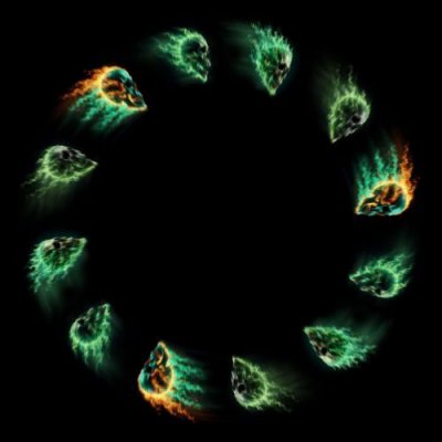 Green Flaming Skulls round preview